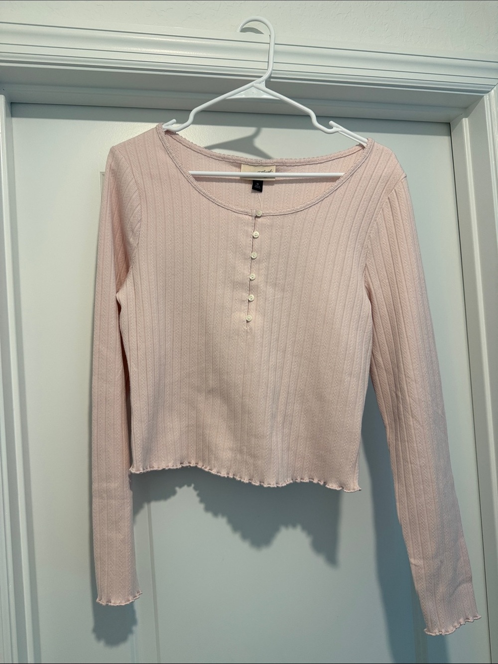 Universal Thread Light Pink Ribbed Henley Long Sleeve Top